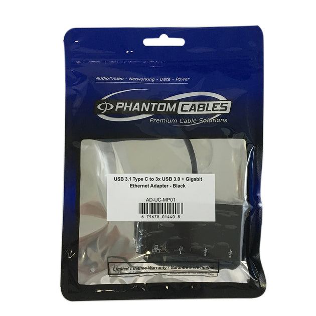 CableChum® offers the USB 3.1 Type C to 3x USB 3.0 + Gigabit Ethernet Adapter - Black