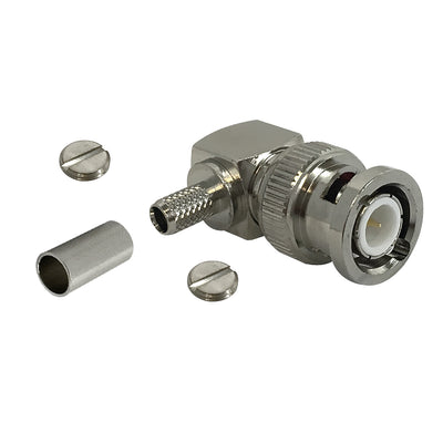 CableChum® offers the BNC Right Angle Male Crimp Connector for RG58 (LMR-195) 50 Ohm
