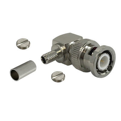 CableChum® offers the BNC Right Angle Male Crimp Connector for RG58 (LMR-195) 50 Ohm