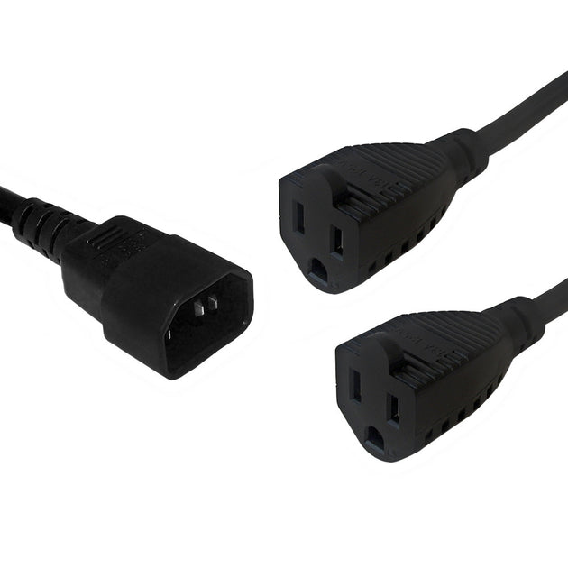 IEC C14 to 2 x NEMA 5-15R Power Splitter Cable - 16AWG SJT - 1 Foot