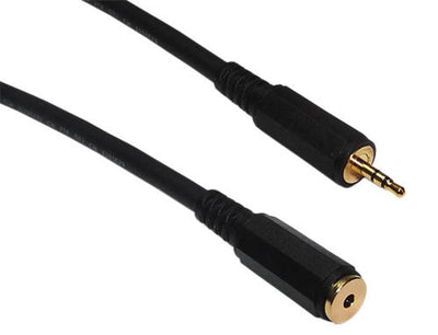2.5mm Stereo Male To 2.5mm Female Premium Cable 24AWG FT4 - Black