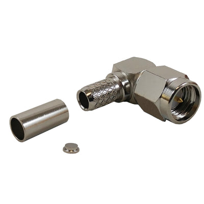 CableChum® offers the SMA Right Angle Male Crimp Connector for RG58 (LMR-195) 50 Ohm