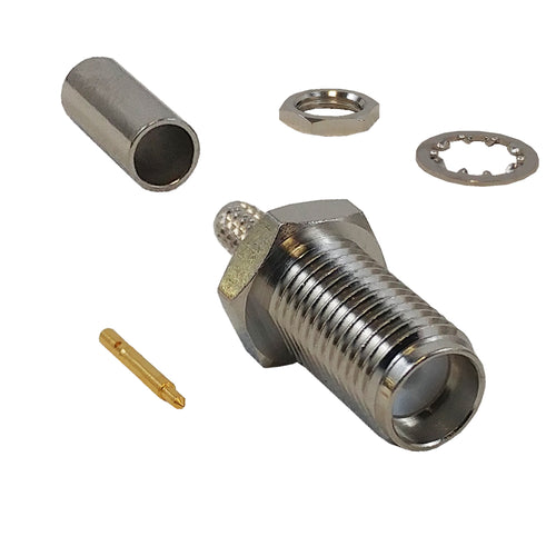 CableChum® offers the SMA Reverse Polarity Female Bulkhead Crimp Connector for RG174 (LMR-100) 50 Ohm