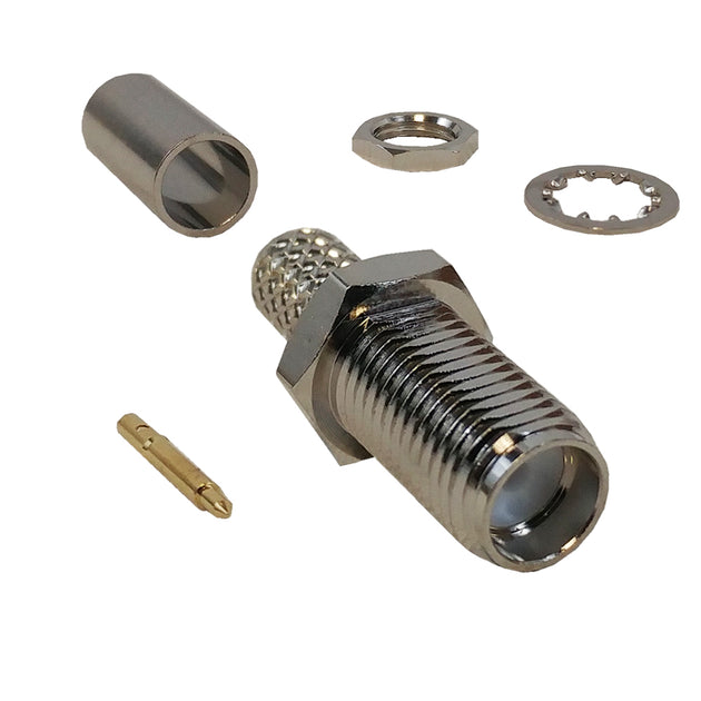 CableChum® offers the SMA Reverse Polarity Female Bulkhead Crimp Connector for RG58 (LMR-195) 50 Ohm
