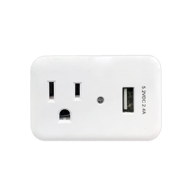 Outlet Power Tap - 150J Surge protection, 1 Fast Charge USB Port - White