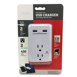 2 Outlet Power Tap - 450J Surge protection, 2 Fast Charge USB Port - White