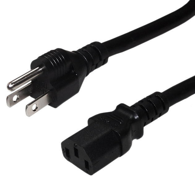 NEMA 5-15P to IEC C13 Power Cable - 18 AWG SJT - Black