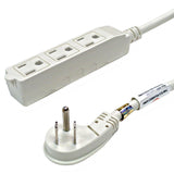 This CableChum® power cord consists of a 45 degree 5-15P male on one end and a power tap that consists of three 5-15R female on the other end.  white
