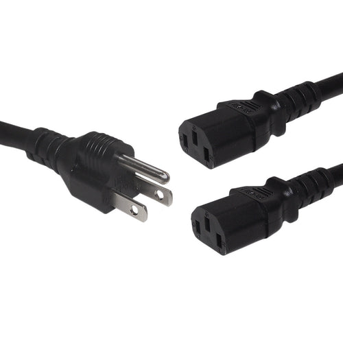 NEMA 5-15P to 2 x IEC C13 Power Splitter Cable - 16AWG SJT