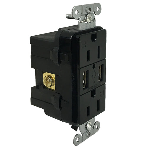 CableChum® offers the Power Receptacle Duplex (15A 125V) + 2x USB Decora - USB15X2BK Black