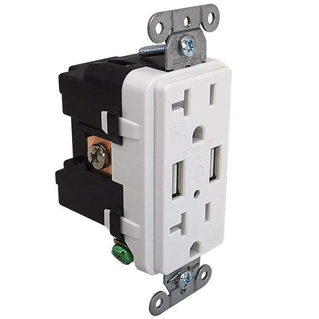 CableChum® offers the Power Receptacle Duplex (15A 125V) + 2x USB Decora - USB15X2WH White