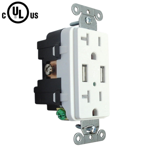 CableChum® offers the Hubbell Power Receptacle Duplex (20A 125V) + 2x USB Decora - White