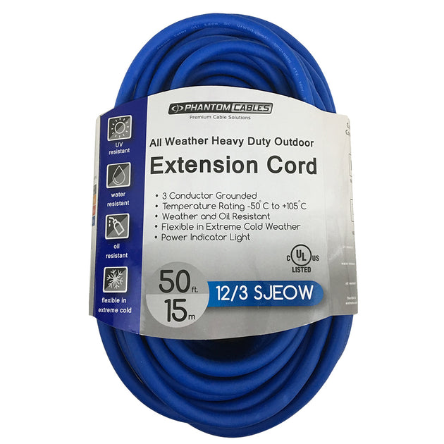 CableChum® offers this All-Weather Extension Cord - 12 AWG SJEOW - Power Indicator Light - Blue
