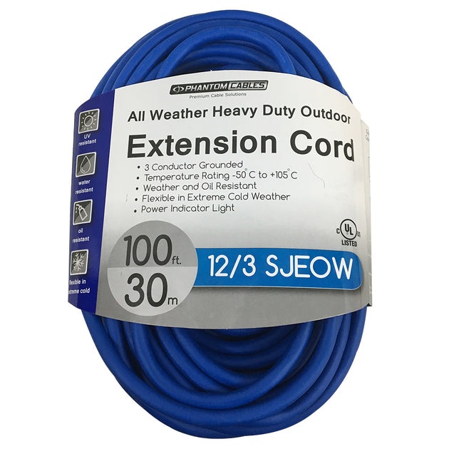 CableChum® offers this All-Weather Extension Cord - 12 AWG SJEOW - Power Indicator Light - Blue